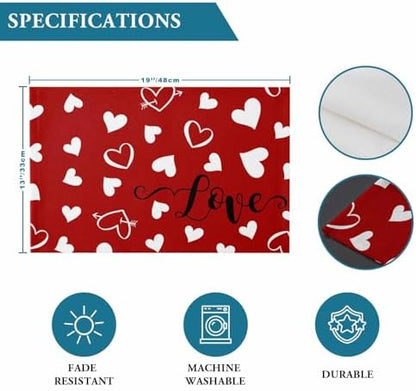 Red Valentine's Day Placemats Set of 4, Valentines Love Heart Heat Resistant Washable Table Place Mats Cotton Table Linens Party Holiday Decorations for Home Kitchen Dining Table Outdoor Indoor,