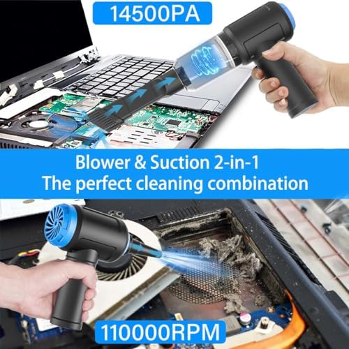 Meudeen Air Duster - Computer Vacuum Cleaner - for Keyboard Cleaning - Cordless Canned Air - 110000RPM Powerful PC Cleaner(VC08)