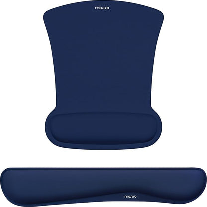 MOSISO Wrist Rest Support for Mouse Pad & Keyboard Set, Ergonomic Mousepad Non-Slip Base Home/Office Pain Relief & Easy Typing Cushion with Neoprene Cloth & Raised Memory Foam, Navy Blue