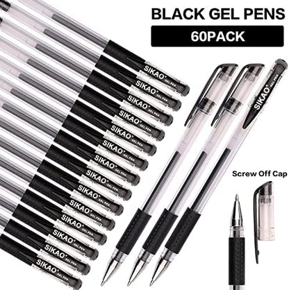 Black Gel Pens Bulk, 60 Pack 0.7mm Fine Point Gel Ink Rollerball Pens, Smooth Quick-Dry Black Ink No Smear, Comfortable Grip Pens for Office, School, Journaling, Note-Taking & Daily Writing
