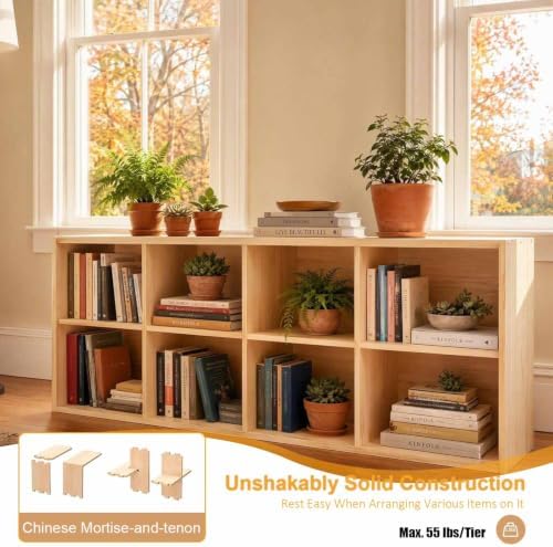 Solid Wood Horizontal Bookshelf,Cubby Storage Organizer,Vertical or Horizontal Bookcase,Hallway TV Stand,for Books, Photo Albums, Plants & Daily Necessities(47.2"-8Cube)
