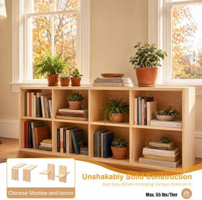 Solid Wood Horizontal Bookshelf,Cubby Storage Organizer,Vertical or Horizontal Bookcase,Hallway TV Stand,for Books, Photo Albums, Plants & Daily Necessities(47.2"-8Cube)
