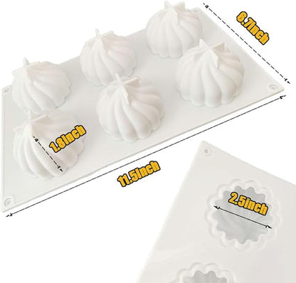 6 Holes Spiral Castle Shape Silicone Mold for Baking Mousse Cake Ice Cream Dessert Pudding Brownie Pastry Fondant Jelly Cake Decoration Mold