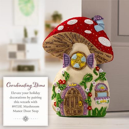 Bucilla Felt Applique Wreath Making Kit, Mushroom Magic, Perfect for DIY Arts and Crafts