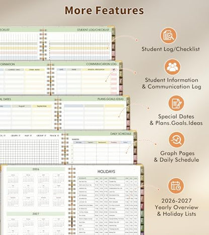 Teacher Planner 2026-2027, July 2026 - June 2027, Academic Weekly & Monthly Calendar Planner with Tabs, 8.5" x 11" A4 Teacher Lesson Plan Book with 7 Periods, Daily Agenda School Organizer for Teacher Student Homeschool, Rainbow