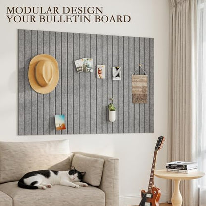 JBER Felt Bulletin Board 48" x 36", 12 Pack Felt Wall Tiles, Light Gray