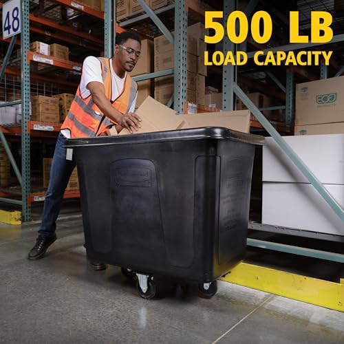Rubbermaid Commercial Products Cube Basket Truck with Wheels/Casters, 500 lbs Capacity, Rectangular, Black, For Laundry/Waste/Trash/Heavy Materials