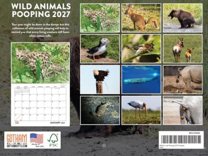 Wild Animals Pooping Calendar 2027 Goofy Gift for Guys Monthly Wall Calender 12 Month