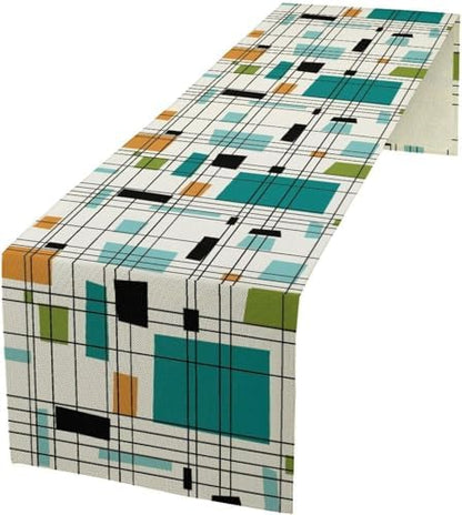Mid Century Geometric Table Runner,Table Runners for Kitchen Dining Modern Tables Decor Decoration for Kitchen Family Dinner Table Holiday Party 13 x 90 Inch