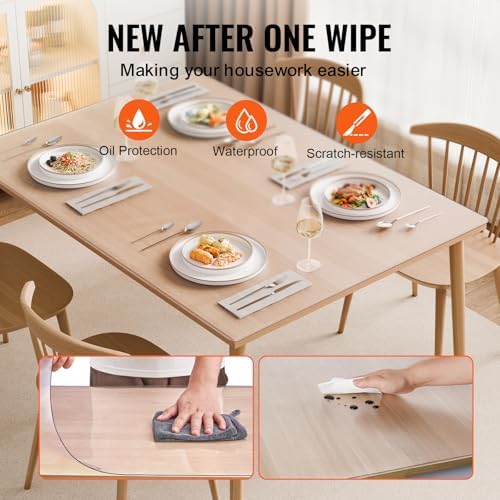 VEVOR Plastic Table Cover, 42 x 60 Inch 1.5 mm Thick Frosted Rectangle PVC Desk Mat Protector, Waterproof & Easy Cleaning Pad Tablecloth, for Office, Dresser, Dining Room, Night Stand