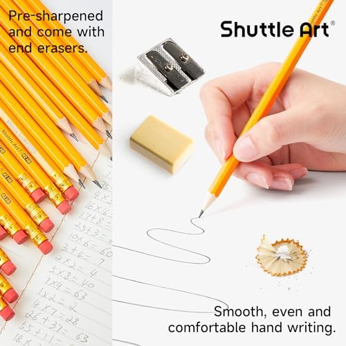 Shuttle Art Wood-Cased #2 HB Pencils, 350 Pack Sharpened Yellow Pencils with Erasers, Bulk Pack Graphite Pencils for School and Teacher Supplies, Writing, Drawing and Sketching
