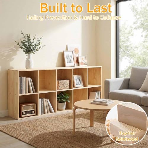 Solid Wood Horizontal Bookshelf,Cubby Storage Organizer,Vertical or Horizontal Bookcase,Hallway TV Stand,for Books, Photo Albums, Plants & Daily Necessities(47.2"-8Cube)