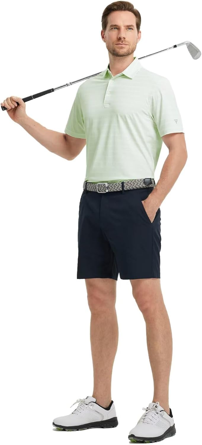M MAELREG Golf Shirts for Men Short Sleeve Dry Fit Casual Striped Performance Moisture Wicking Collared Mens Polo Shirts