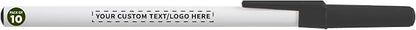DISCOUNT PROMOS Custom Value Stick Pens Set of 10, Personalized Bulk Pack - Blue Ink, Great for Office, School, Business, Tradeshows, Events - Black Cap