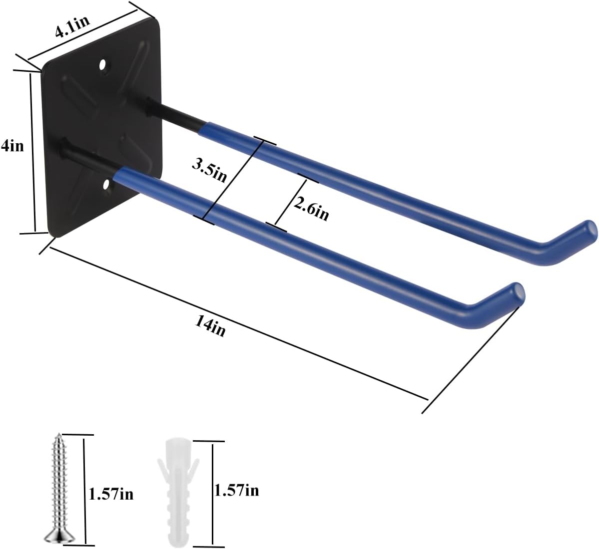 Steel Garage Storage Hooks Wall Tool Organizer, 14 Inch Garage Hook Heavy Duty Utility Storage Hangers Blue for Ladders, Chairs, Garden Tools, Set of 4