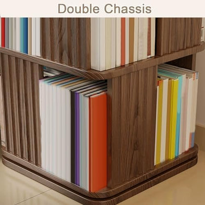 GAMAK Rotating Bookshelf 2-4 Tier Revolving Bookcase 360 Display Floor Standing Bookcase Storage Rack Wood Book Shelf Organizer for Bedroom Living Room Study Room (Color : White, Size : Two)