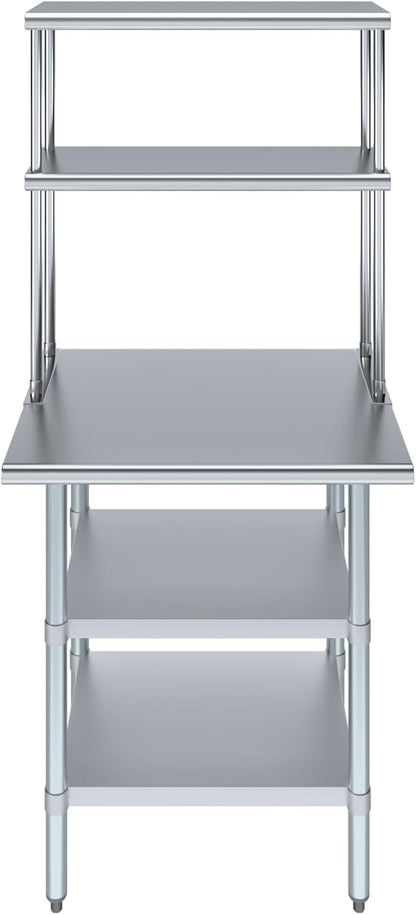 Amgood Stainless Steel Work Table with 2 Shelves | Metal Kitchen Prep Table & Shelving Combo (24" x 30" Table with 2 Shelves + 12" Overshelf)