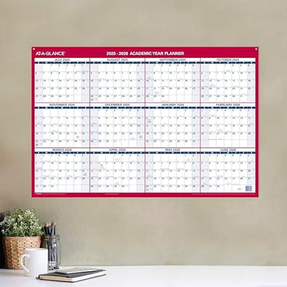 AT-A-GLANCE 2026 Erasable Calendar, Dry Erase Wall Planner, 36" x 24", Large, Yearly, Horizontal/Vertical, Seasons in Bloom (PM200P2826)