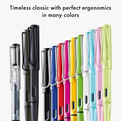 LAMY safari steel black - Fountain Pen with ergonomic grip & polished steel nib in size EF - ideal for any Writing & Calligraphy - including LAMY T 10 blue cartridge - Right-Handed
