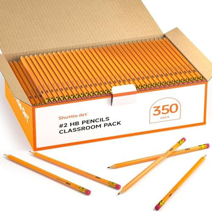 Shuttle Art Wood-Cased #2 HB Pencils, 350 Pack Sharpened Yellow Pencils with Erasers, Bulk Pack Graphite Pencils for School and Teacher Supplies, Writing, Drawing and Sketching
