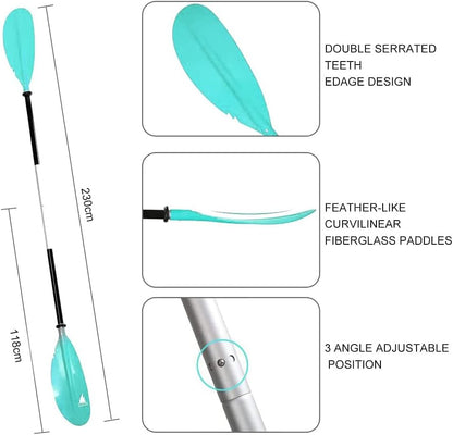 Kayak Paddle - Adjustable 2 Pieces Aluminum Alloy Shaft with Glass Fiber Blade for Surfing,Oar Fishing Easy Packable Travel