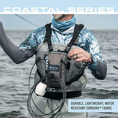 FROGG TOGGS Hightide Fishing Chest Pack, Easy Hands-Free tackle storage bag with built-in Rod Support, Black, OS