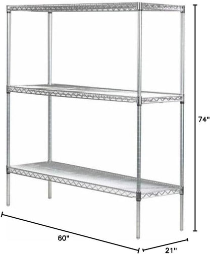 Omega 21" Deep x 60" Wide x 74" High 3 Tier Chrome Starter Shelving Unit