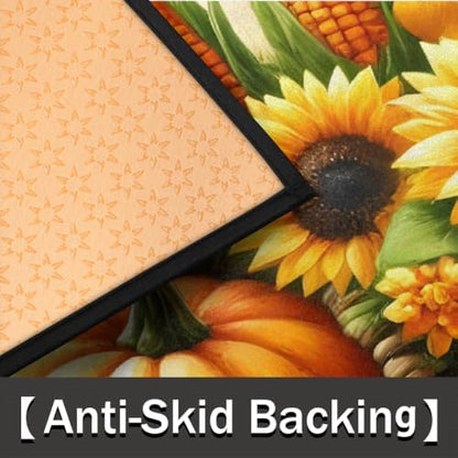 Sunflower Pumpkin Half Round Door Mat Non Slip Washable Semi Circle Area Rug Absorbent Soft Half Moon Rug Floor Mat for Indoor Outdoor Kitchen Bathroom Patio Front Door Mat Decor