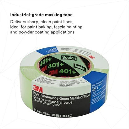 3M High Performance Green Masking Tape 401+, 48 mm x 55 m, 6.7 mil