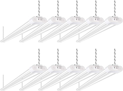 hykolity 10 Pack 4FT Linkable LED Shop Light for Garage, 6500lm, 4FT 60W Utility Light Fixture, 5000K Daylight LED Workbench Bay Lighting with Plug, Hanging or Surface Mount, White - ETL