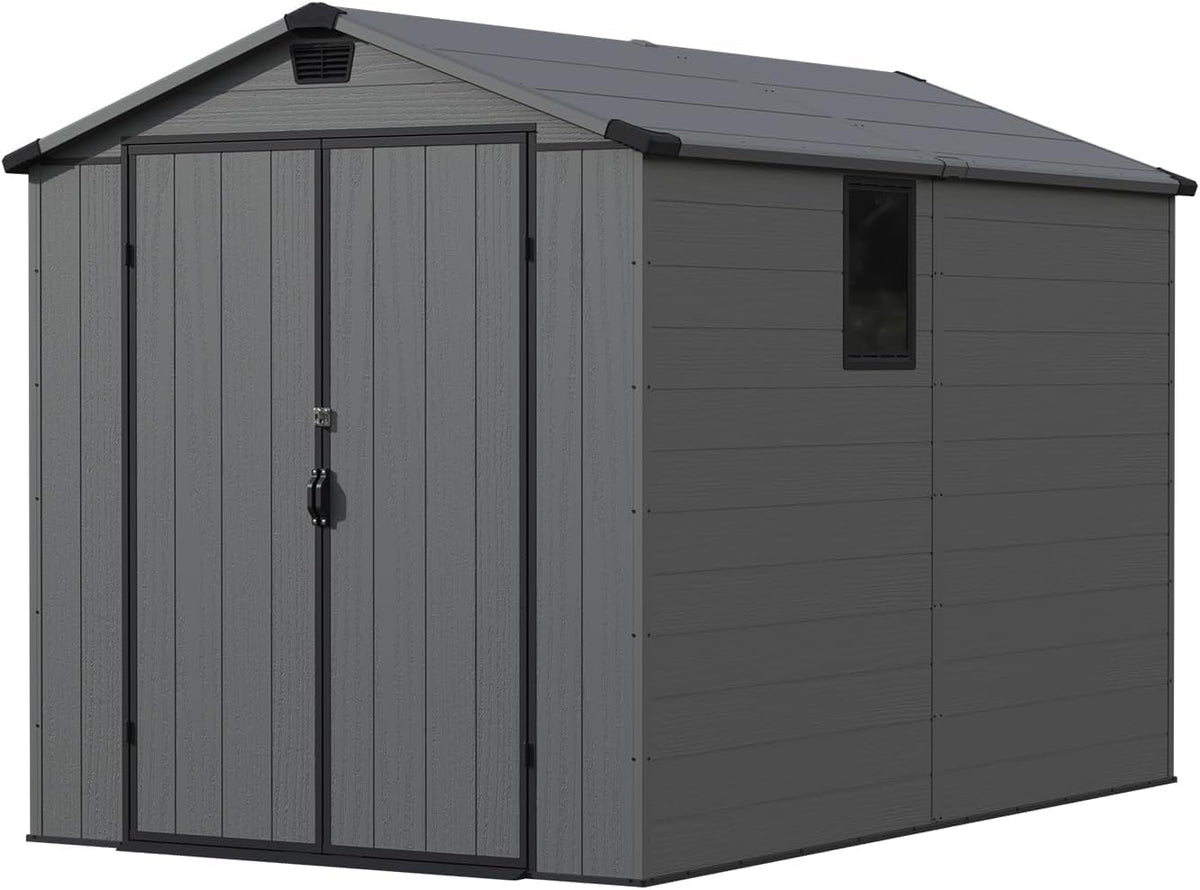 Patiowell 6x10 FT Outdoor Plastic Storage Shed with Floor - Lockable Resin Tool Shed, 2 Windows, Easy Assembly for Garden/Backyard (Dark Grey)