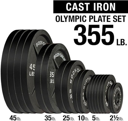 Body-Solid Cast Iron Olympic Weight Plate Set, Free Weights Dumbbell Plates with 2 Inch Standard Hole for All Olympic Barbell Types