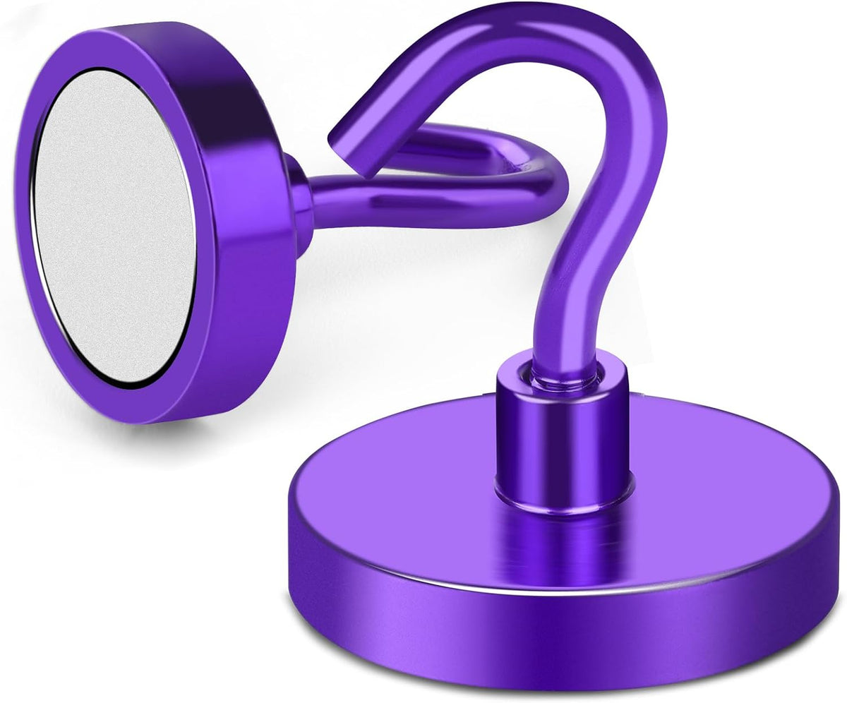 MIKEDE Magnetic Hooks,150LB Heavy Duty Magnets with Hook for Fridge, Strong Magnets Neodymium Industrial Hooks for Hanging, Magnetic Hanger for Toolbox, Cruise(Purple, 10 Pack)