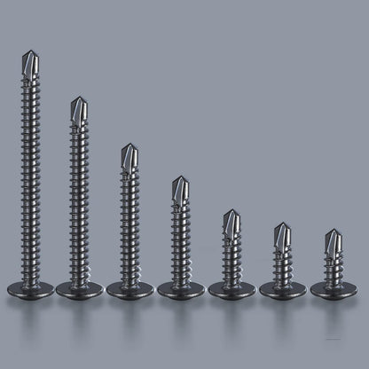 (100 pcs) Wensilon #10×2” for Sheet Metal Self-Tapping Screws 410 Black Stainless Steel Truss Head High-Strength Quick Tapping
