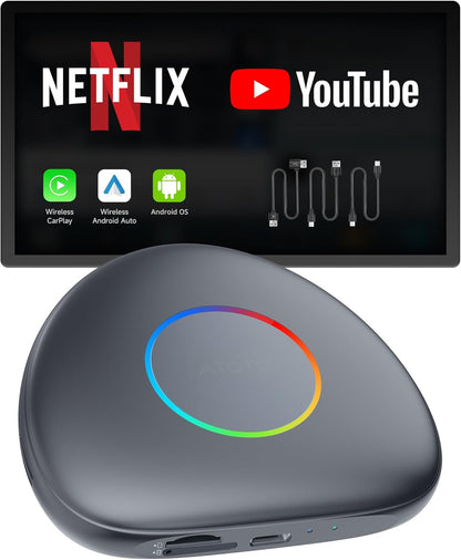 Wireless CarPlay Adapter Android 13 AI Box, Upgraded CB6C Video Streaming Plug & Play Carplay Box for iPhone & Android Auto with ChatGPT, Supports YouTube, Netfilx, TikTok, 4G LTE, 4G+64G