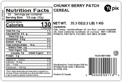 Yupik Granola Cereal, Chunky Berry Patch, 2.2 lb, a granola mix of oats, currants, cranberries, and honey (Pack of 2)