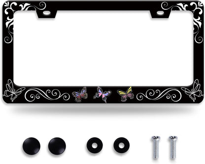 Butterfly License Plate Frame Butterflies Floral License Plate Frames for Car Decorative Parts Stainless Stee License Plate for Standard Us Canada Funny License Plate Holder 12x6 Inch