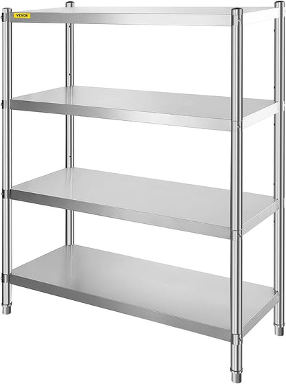 VEVOR Stainless Steel Shelving 46.8x18.5 Inch 4 Tier Adjustable Shelf Storage Unit Stainless Steel Heavy Duty Shelving for Kitchen Commercial Office Garage Storage 330lb Per Shelf