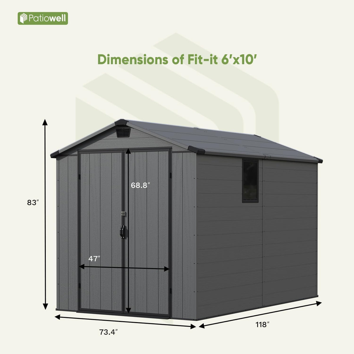 Patiowell 6x10 FT Outdoor Plastic Storage Shed with Floor - Lockable Resin Tool Shed, 2 Windows, Easy Assembly for Garden/Backyard (Dark Grey)