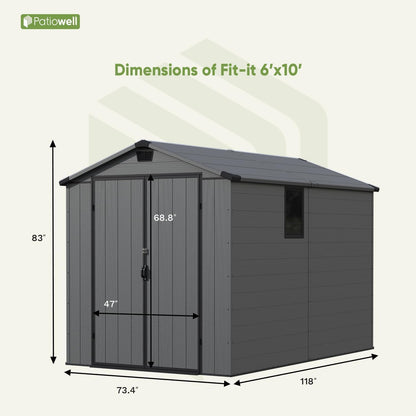 Patiowell 6x10 FT Outdoor Plastic Storage Shed with Floor - Lockable Resin Tool Shed, 2 Windows, Easy Assembly for Garden/Backyard (Dark Grey)