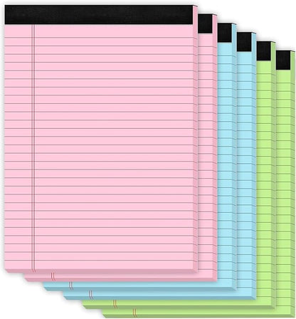 6 Pack Legal Pads 8.5 x 11, Colored Legal Pad Wide Ruled Colored Note Pads