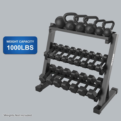 BEKING Dumbbell Rack, 3 Tier Weight Storage Rack for Dumbbells, Kettlebells, Multilevel Free Weight Organizer Stand for Home Gym Fitness, 1000-Pound Capacity