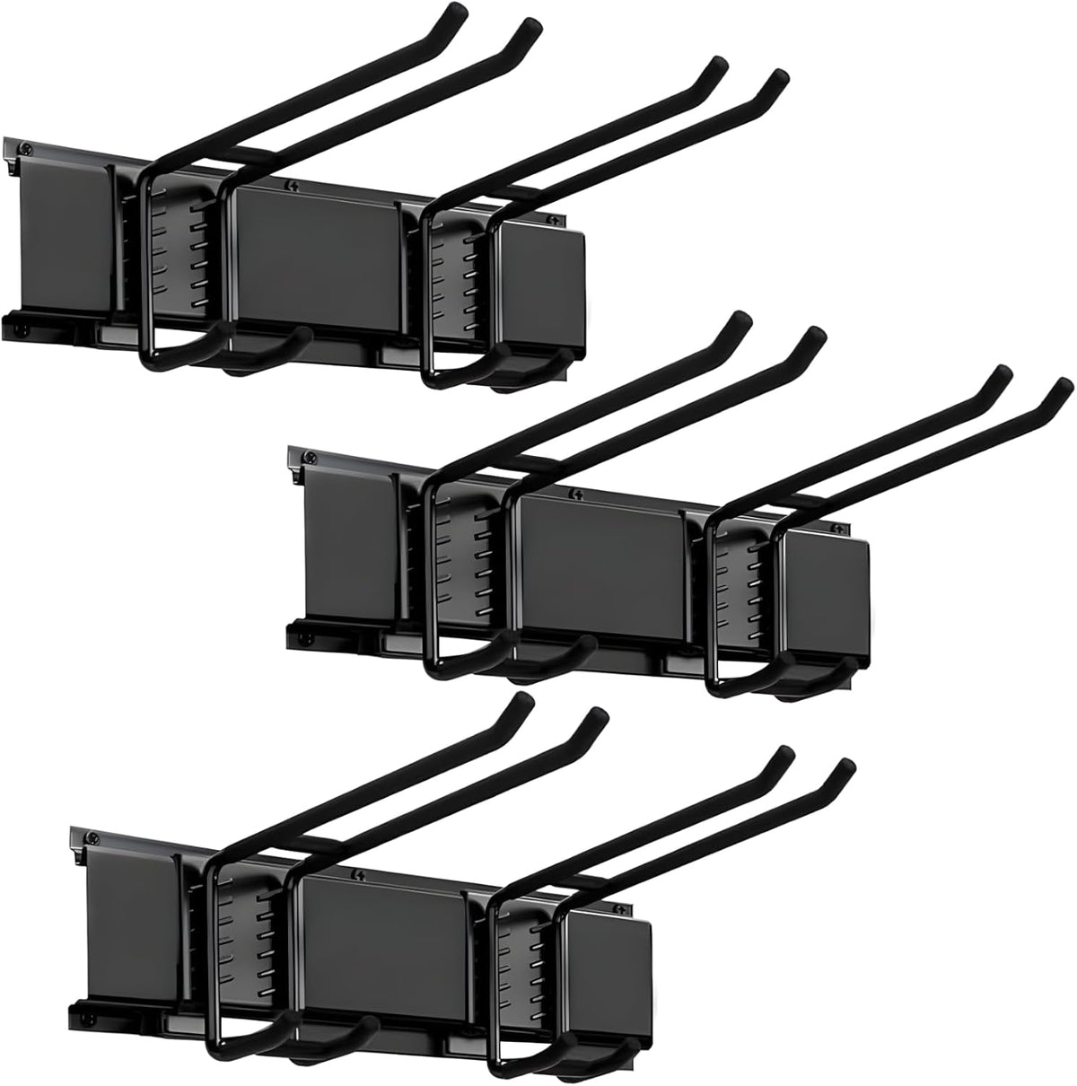 Heavy Duty Garage Organizer Tool Organizer Wall Mount, Iron Metal Hooks Set 6 Pcs, Black Adjustable Dual Hooks, Ideal for Saving Space, Supports 16 in Stud Spacing