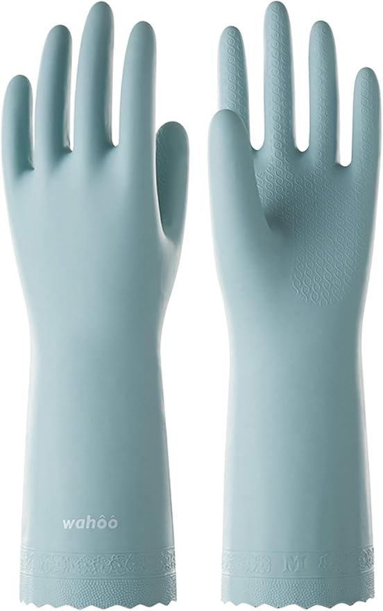 LANON wahoo Skin-Friendly Cleaning Gloves, Dishwashing Kitchen Gloves with Cotton Flocked Liner, Reusable, Non-Slip, Surf Spray, Small