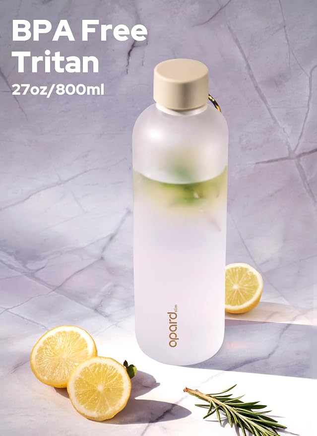 Opard Slim Water Bottle 27oz, Dishwasher Safe Plastic Water Bottle BPA-Free, Leakproof Screw Top, Cream White, Reusable for Travel School Sport Gym Hiking