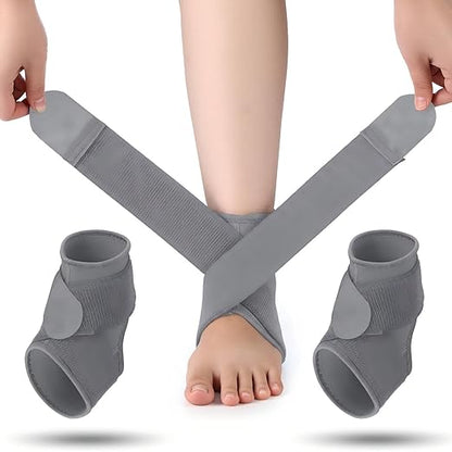 Honoson 2 Pcs Ankle Brace Kid Ankle Support Youth Neoprene Lace up Compression Sleeve Foot Brace Stabilizer with Adjustable Strap for Sport Sprained Plantar Fasciitis Achilles Tendonitis(Grey,M)