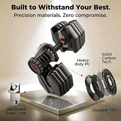FEIERDUN DB1 QuickDial Adjustable Dumbbell Set, 15-in-1 Adjustable Weights with Storage Box & App, 105lb/52.5lb Quick Change for Drop Set, Superset & HIIT Home Gym, Non-Slip Handles, 3-year Aftersale Service