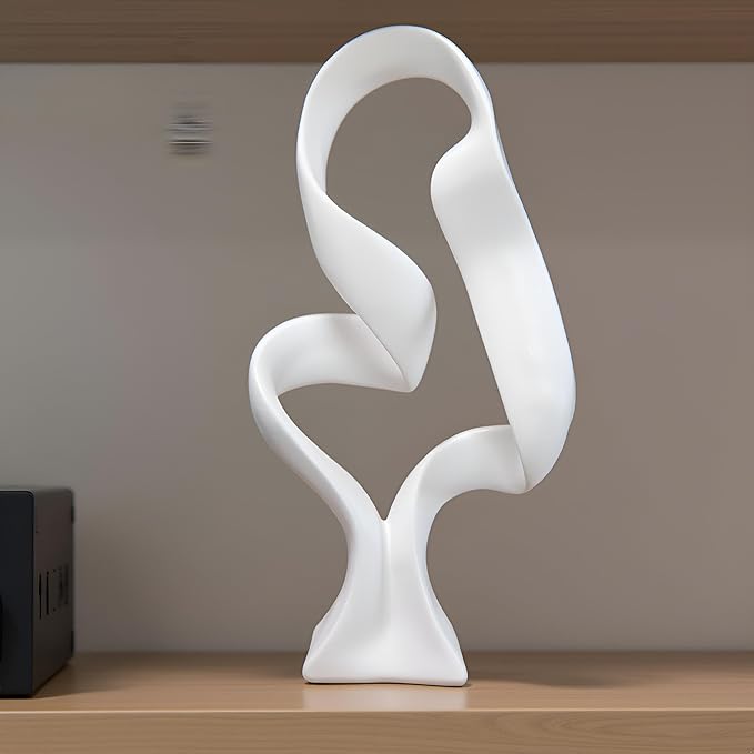 15" Modern Abstract Ribbon Decorative Sculpture, Knot Sculptures,Home Decor,Coffee Table Statues,Dining Living Room Desk Decor（White）