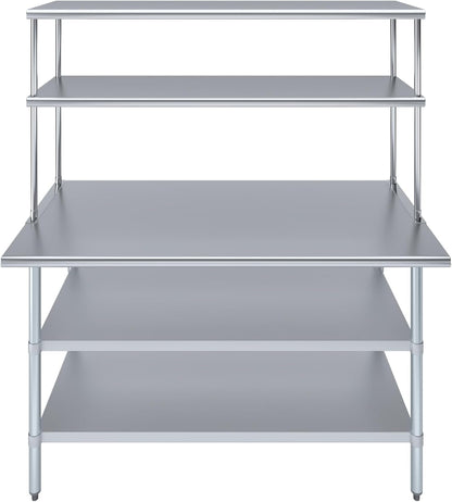 Amgood Stainless Steel Work Table with 2 Shelves | Metal Kitchen Prep Table & Shelving Combo (30" x 60" Table with 2 Shelves + 18" Overshelf)
