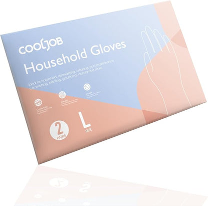 COOLJOB 2 Pairs Thickened Rubber Gloves with Cotton Lining & Non-slip Grip, Colorful Household Long Lasting Dishwashing Gloves for Kitchen & Bathroom Cleaning, Orange & Blue, Large